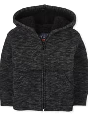 Baby And Toddler Boys Long Sleeve Marled Sherpa Lined Fleece Zip