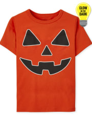 Camiseta con estampado de cara de calabaza luminosa para bebés y niños pequeños