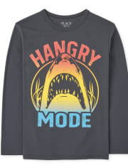 Camiseta con estampado de tiburón Hangry Mode para niños