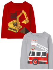Paquete de 2 camisetas con gráfico de vehículos para niños pequeños