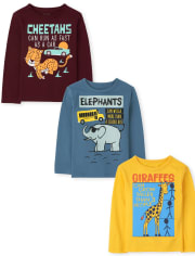 Paquete de 3 camisetas con estampado Animal Fun Fact para niños pequeños