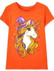 Girls Unicorn Witch Hat Graphic Tee