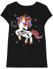 Camiseta con estampado de gafas de unicornio para niñas