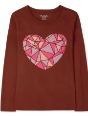 T-shirt graphique à cœur géométrique pour filles