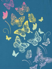Camiseta con estampado de mariposas arcoíris para niñas