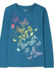 Camiseta con estampado de mariposas arcoíris para niñas