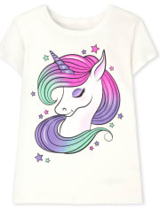 Camiseta con estampado de cabello de unicornio arcoíris para niñas