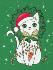 Girls Christmas Cat Graphic Tee