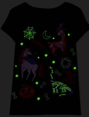 Girls Glow Halloween Animals Graphic Tee