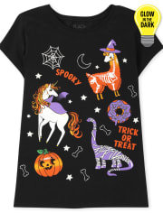 Girls Glow Halloween Animals Graphic Tee