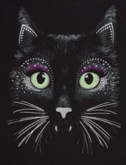 Girls Glow Black Cat Graphic Tee