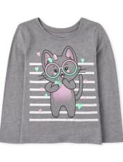 Camiseta con gráfico de gato para niñas pequeñas