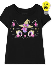 Baby and Toddler Girls Black Cat Graphic Tee