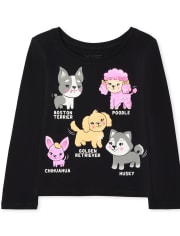 Camiseta estampada con perros para niñas pequeñas