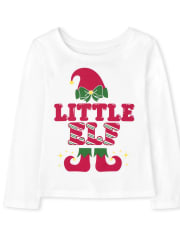 T-shirt graphique assorti pour bébés et petites filles, petit elfe familial