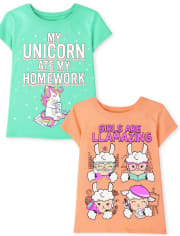 Lot de 2 t-shirts graphiques animaux pour fille