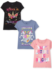 Girls Unicorn School Graphic Tee 3-Pack