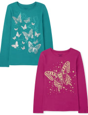 Paquete de 2 camisetas con gráfico de mariposa para niñas