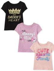Paquete de 3 camisetas con gráfico familiar para niñas pequeñas