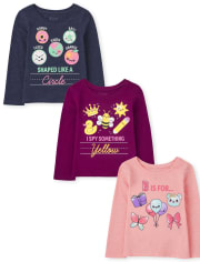 Paquete de 3 camisetas con estampado escolar para niñas pequeñas