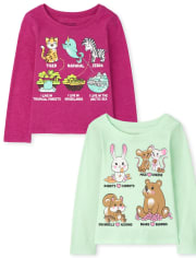Toddler Girls Educational Animals Graphic Tee 2-Pack