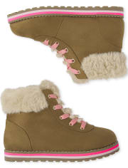 Girls Faux Fur Lace Up Booties
