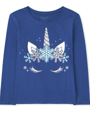Girls Winter Unicorn Graphic Tee
