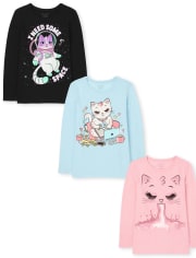 Girls Cat Graphic Tee 3-Pack