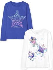 Paquete de 2 camisetas con estampado de nieve para niñas