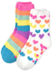 Girls Rainbow Heart Cozy Socks 2-Pack