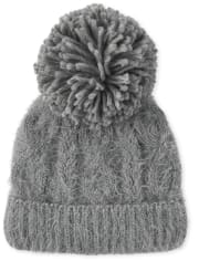 Girls Cable Knit Pom Pom Hat