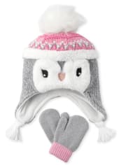 Toddler Girls Penguin Hat And Mittens Set