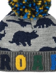 Toddler Boys Dino Pom Pom Hat And Mittens Set