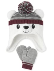 Toddler Boys Polar Bear Hat And Mittens Set