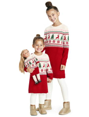 Girls Christmas Fairisle Sweater Dress