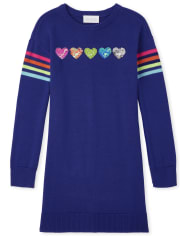 Girls Rainbow Heart Sweater Dress