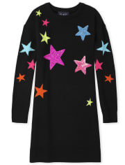 Girls Rainbow Star Sweater Dress