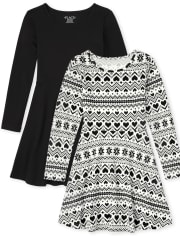 Girls Fairisle Skater Dress 2-Pack
