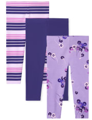 Toddler Girls Floral Striped Leggings 3-Pack