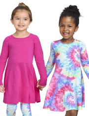 Toddler Girls Tie Dye Skater Dress 2-Pack
