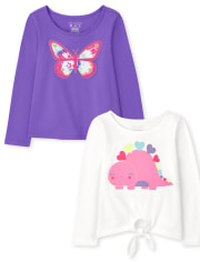 Toddler Girls Dino Butterfly Top 2-Pack