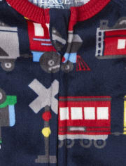 Pijamas de una pieza de forro polar con trenes para bebés y niños pequeños