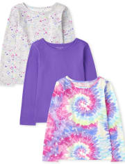 Lot de 3 hauts tie-dye pour fille