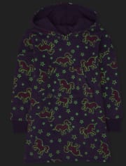 Camisón con capucha de forro polar de unicornio brillante para niñas