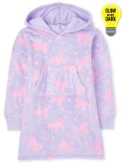 Camisón con capucha de forro polar de unicornio brillante para niñas