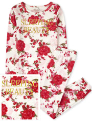 Pijama de algodón de ajuste ceñido para niñas Mami y yo Belleza floral
