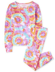 Pijama de algodón de ajuste ceñido con efecto teñido anudado para niñas