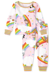 Baby And Toddler Girls Rainbow Panda Snug Fit Cotton Pajamas