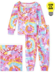 Baby And Toddler Girls Glow Tie Dye Snug Fit Cotton Pajamas