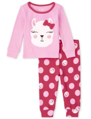 The Children's Place Baby And Toddler Girls Llama Snug Fit Cotton Pajamas (Razzmatazz)